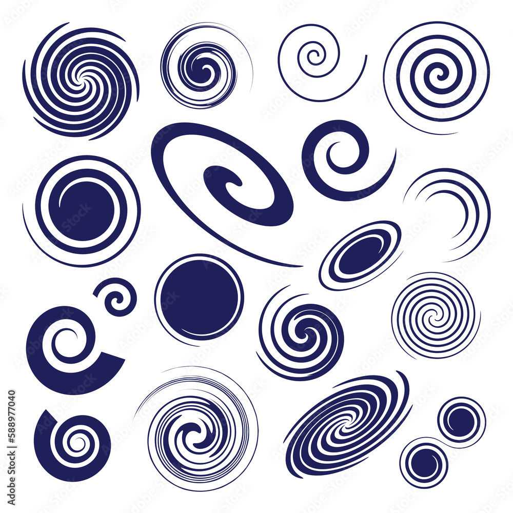 Set of different vector spiral design elements Set of different vector spiral design elements