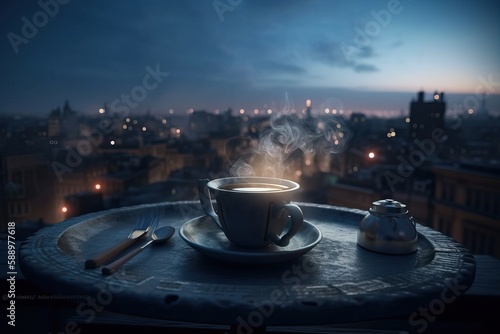 Night cup, hot drink in the evening before sleep, generative ai