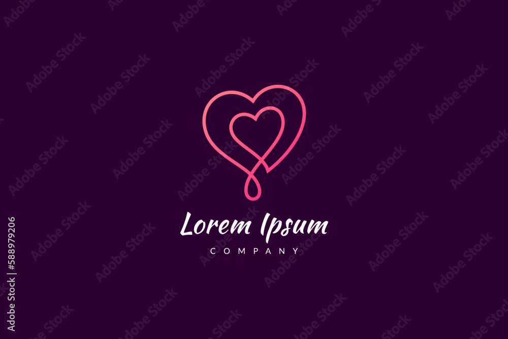 abstract heart or love logo with continuous line design style