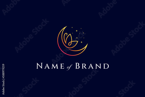 crescent moon logo combined with butterfly decorated with sparkling stars