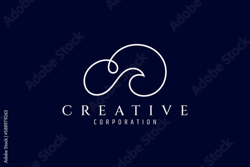 simple cloud logo with wave shape blend in linear design style