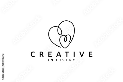 simple heart logo with continuous one line design style concept