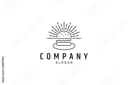 burger bun logo on light ray background in simple linear design style
