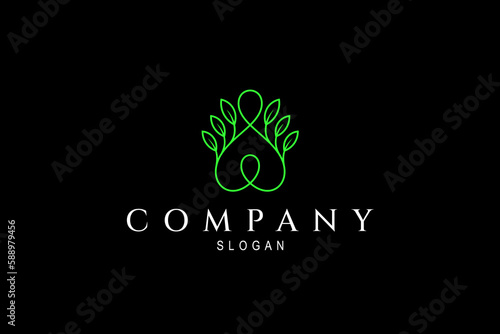 mother and daughter love logo with leaves decoration in simple linear design style