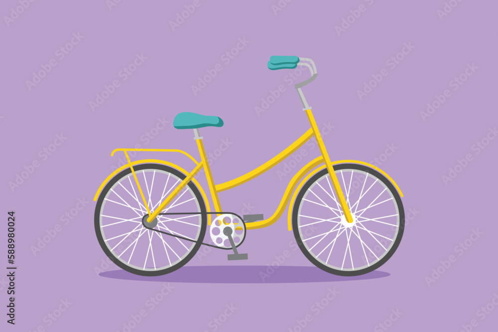Cartoon flat style drawing mountain race bicycle logo icon. Urban bike to work. Eco friendly vehicle, sport bike. Speed city travel attribute, cycling hobby symbol. Graphic design vector illustration Cartoon flat style drawing mountain race bicycle logo icon. Urban bike to work. Eco friendly vehicle, sport bike. Speed city travel attribute, cycling hobby symbol. Graphic design vector illustration