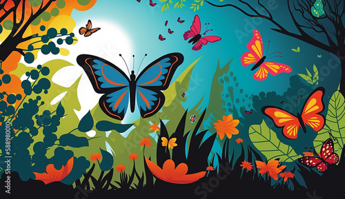 Butterfly Magic A Playful Illustration of a Summer. Generative AI