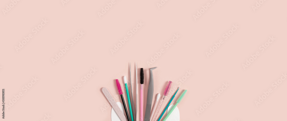 Different tools for eyelash extensions with space for inscriptions and care for them. Different tools for eyelash extensions with space for inscriptions and care for them.