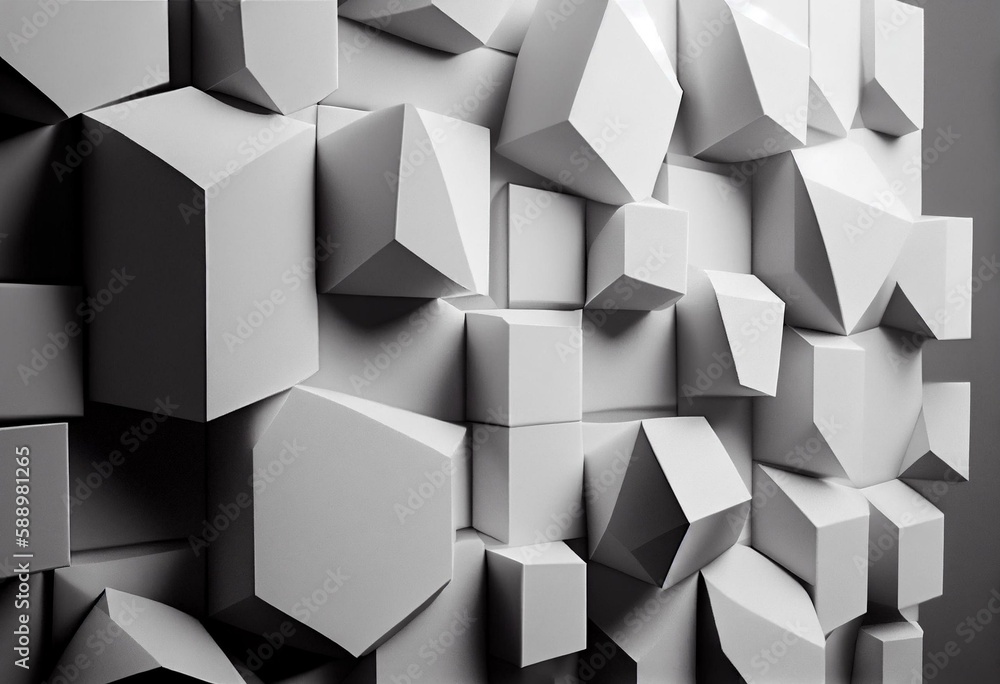 3D blocks of different shapes and sizes interlock to create a wall