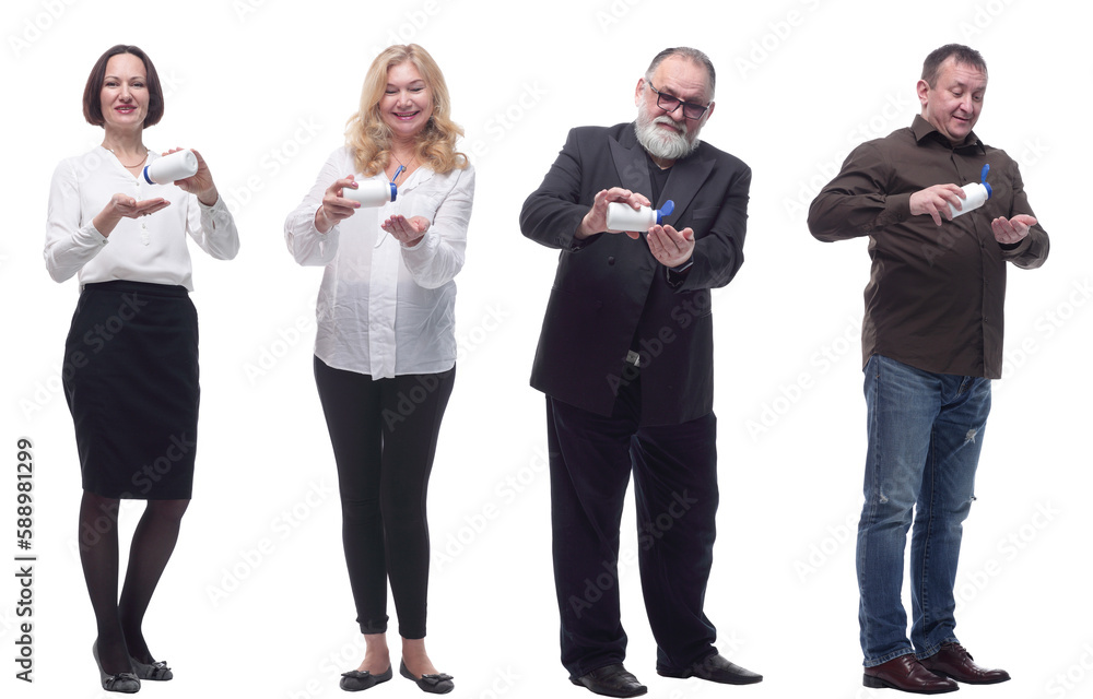 Obraz premium group of people taking a pill isolated