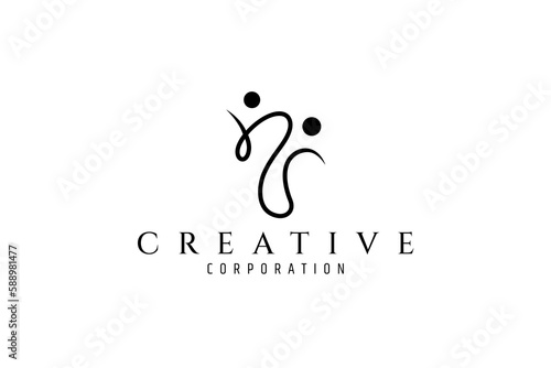 two people linear logo, human relationship, family care vector icon