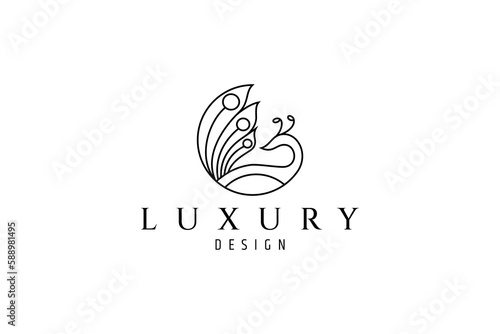 luxury peacock line art logo