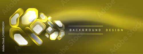 Glowing neon geometric elements abstract background. Neon light or laser show, electric impulse, power lines, techno quantum energy impulse, magic glowing dynamic lines