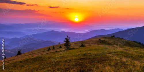 scenic summer landscape, wonderful sunset in european mountains 