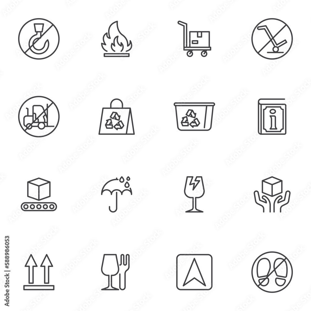 Packaging symbols line icons set Packaging symbols line icons set