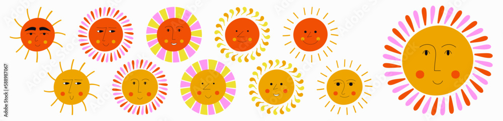 Smiling sun, abstract personage, mascot design, funny face, cute icon. Smiling sun, abstract personage, mascot design, funny face, cute icon.