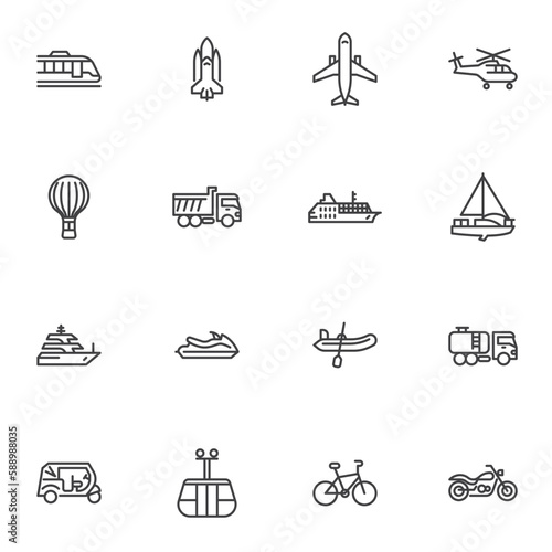 Transportation and Vehicles line icons set