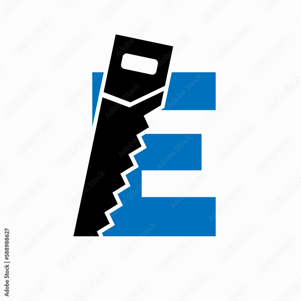 Saw Logo Design On E Letter Saw Logo Design On E Letter