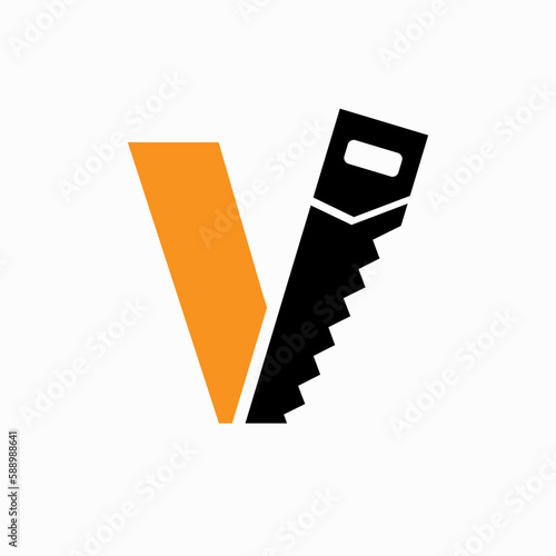 Saw Logo Design On V Letter
