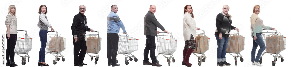 group of people with cart isolated on white group of people with cart isolated on white