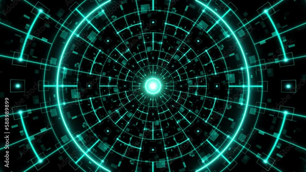 Pulsing cyan circle digital cyber technology background loop Pulsing cyan circle digital cyber technology background loop