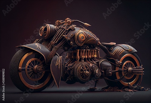 steampunk motorcycle. Generative AI © Aiden