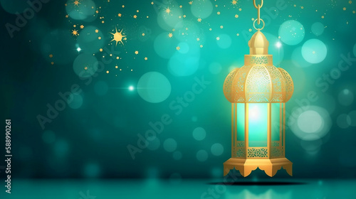 Wallpaper Mural Ramadan background Vector illustration. Beautiful golden Arabic lantern on aqua bokeh background Torontodigital.ca