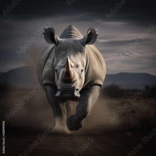 Illustration of A Charging Rhino