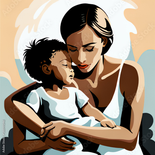 Artwork of mother and child hugging each other © alma