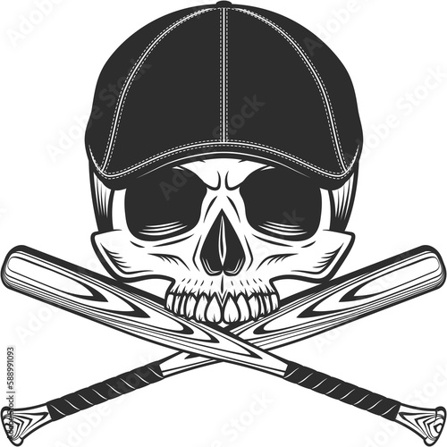Photography Skull without in gangster gatsby tweed hat flat cap with baseball bat illustrati