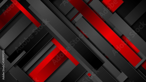 Tech geometric abstract background with red and black stripes