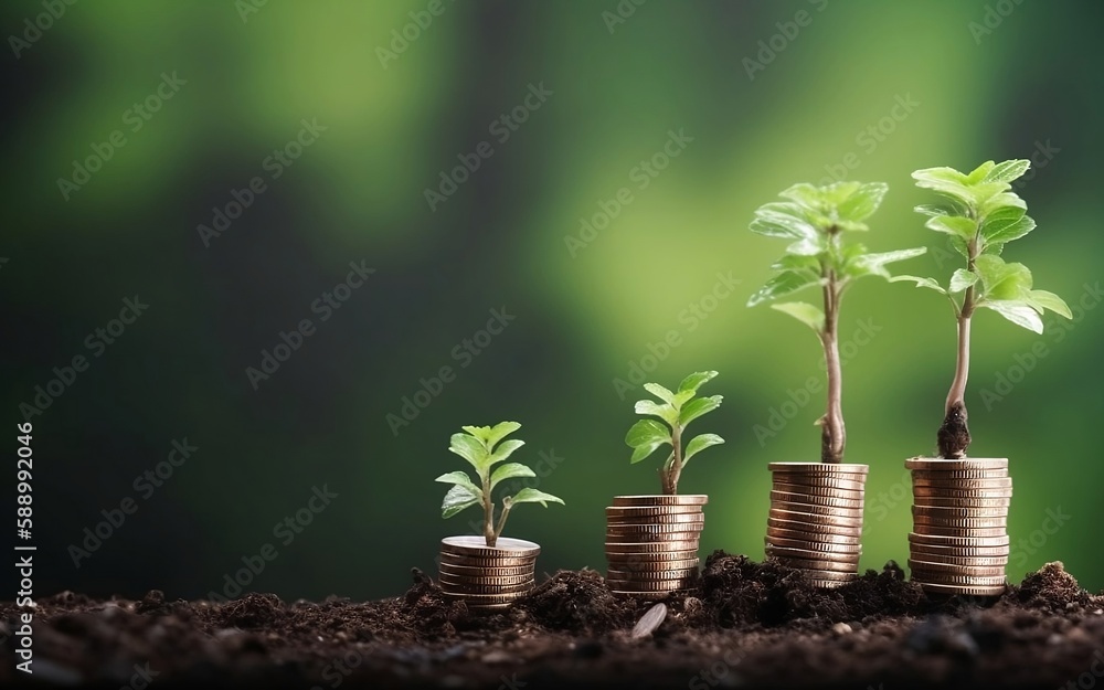 Seed on pile of coins, blurred background picture about investment The benefits grow. copy space Seed on pile of coins, blurred background picture about investment The benefits grow. copy space