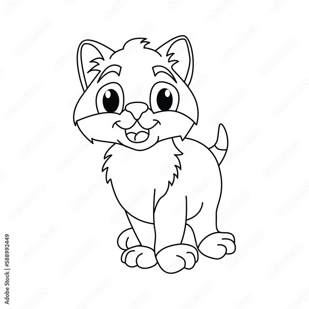 Funny cat cartoon characters vector illustration. For kids coloring book. Funny cat cartoon characters vector illustration. For kids coloring book.