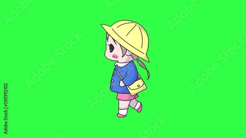 幼稚園に通う女の子　ループアニメーション　クロマキー