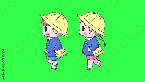幼稚園に通う男の子と女の子　ループアニメーション　クロマキー