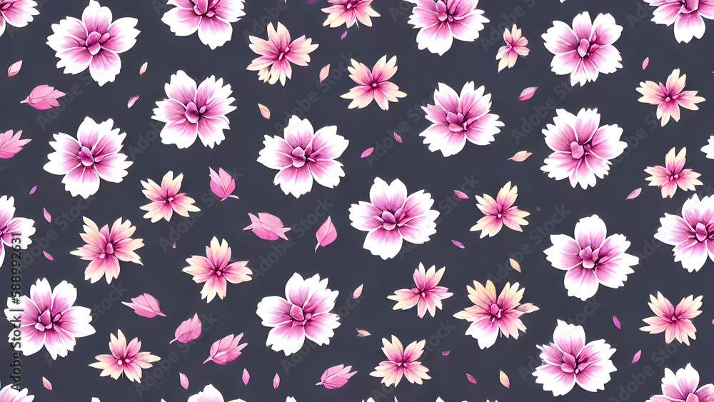 simple seamless Watercolor pink Flowers Black background themed pattern, seamless floral pattern, seamless pattern with pink flowers, seamless pattern with flowers, seamless floral background