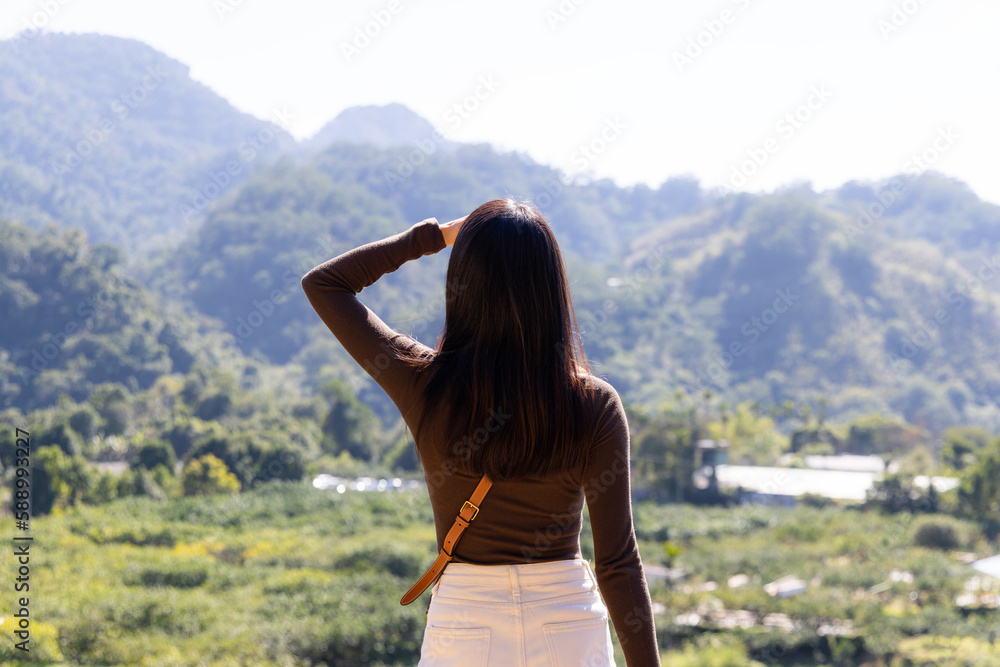 Travel woman enjoy the landscape in countryside