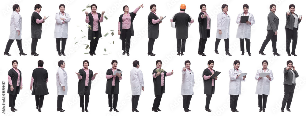 collage of a woman in full growth displaying many professions