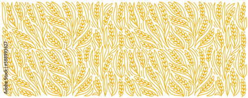 Wheat background pattern for bakery. Spikelets and ears of wheat. Editable outline stroke. Vector line.