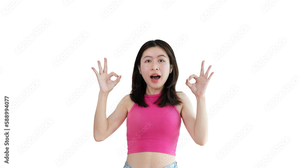 Young asian woman over yellow background doing ok sign with hands, OK symbol, Welcome, Agree, Join, Do as instructed, Follow orders, Acceptance of all conditions. Young asian woman over yellow background doing ok sign with hands, OK symbol, Welcome, Agree, Join, Do as instructed, Follow orders, Acceptance of all conditions.