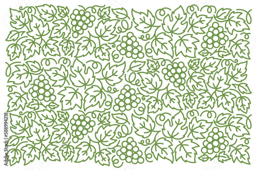 Grapevine floral pattern. Grape branches and leaves. Editable outline stroke. Vector line.