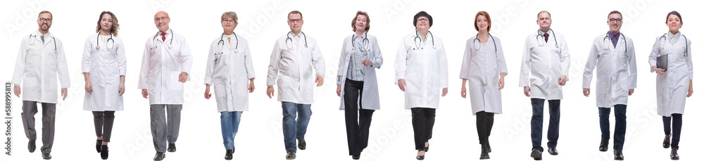 group of doctors in motion isolated on white group of doctors in motion isolated on white