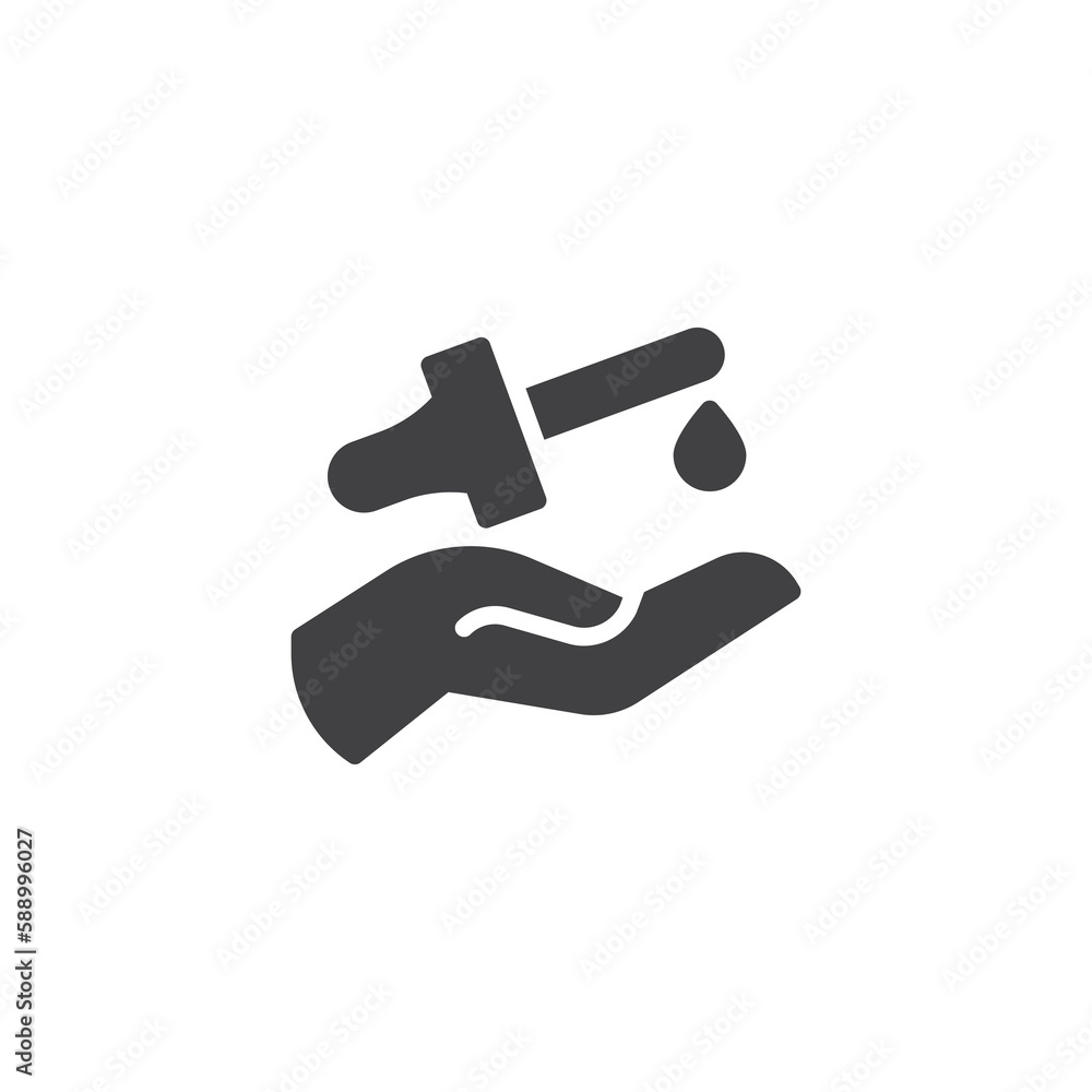 Hand and Essential oil drop vector icon Hand and Essential oil drop vector icon