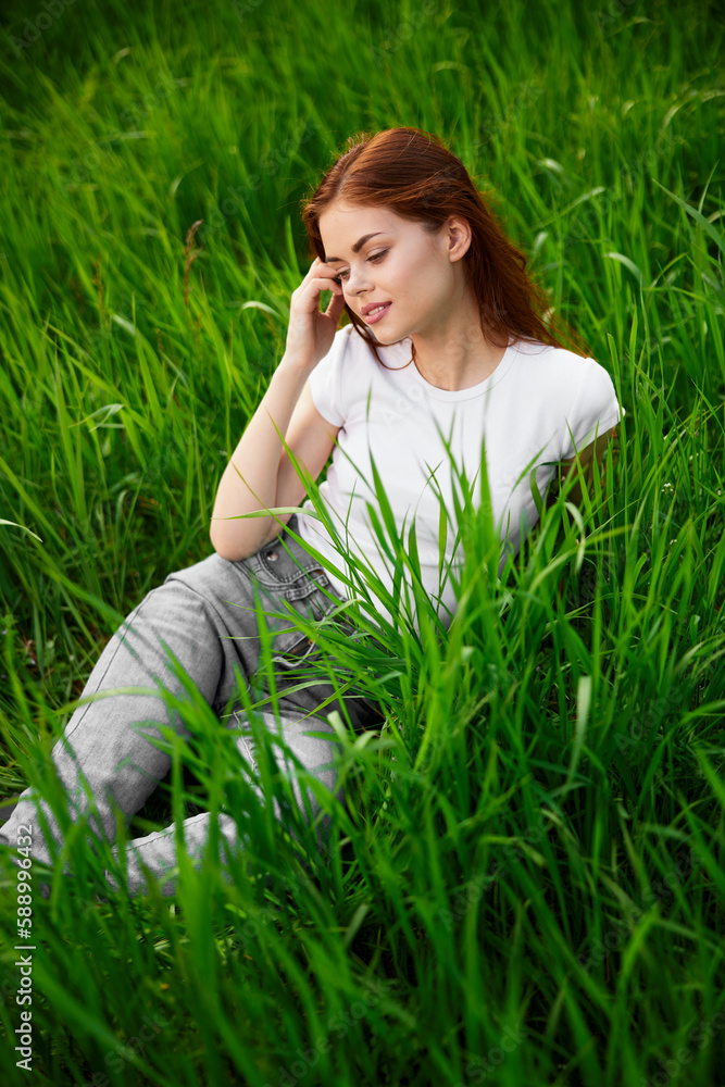 beautiful woman in casual clothes spends weekend in nature beautiful woman in casual clothes spends weekend in nature