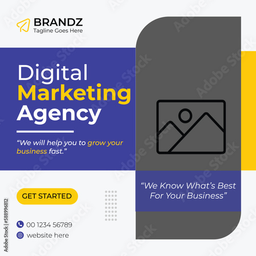 Digital marketing business banner for social media post template design blue and yellow