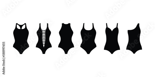 A set of swimsuits.Collection of swimwear. Silhouettes of women s clothing. Clothing for beach holidays and sports. Vector illustration