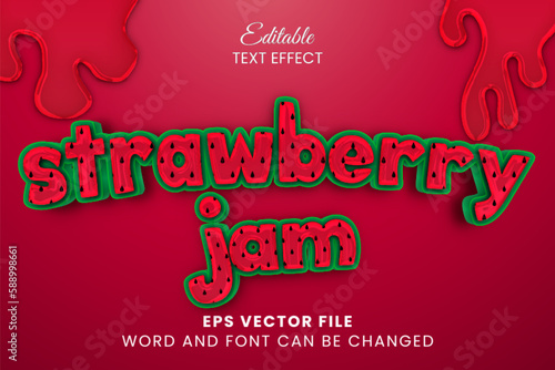 Red jelly strawberry jam 3d vector text effect