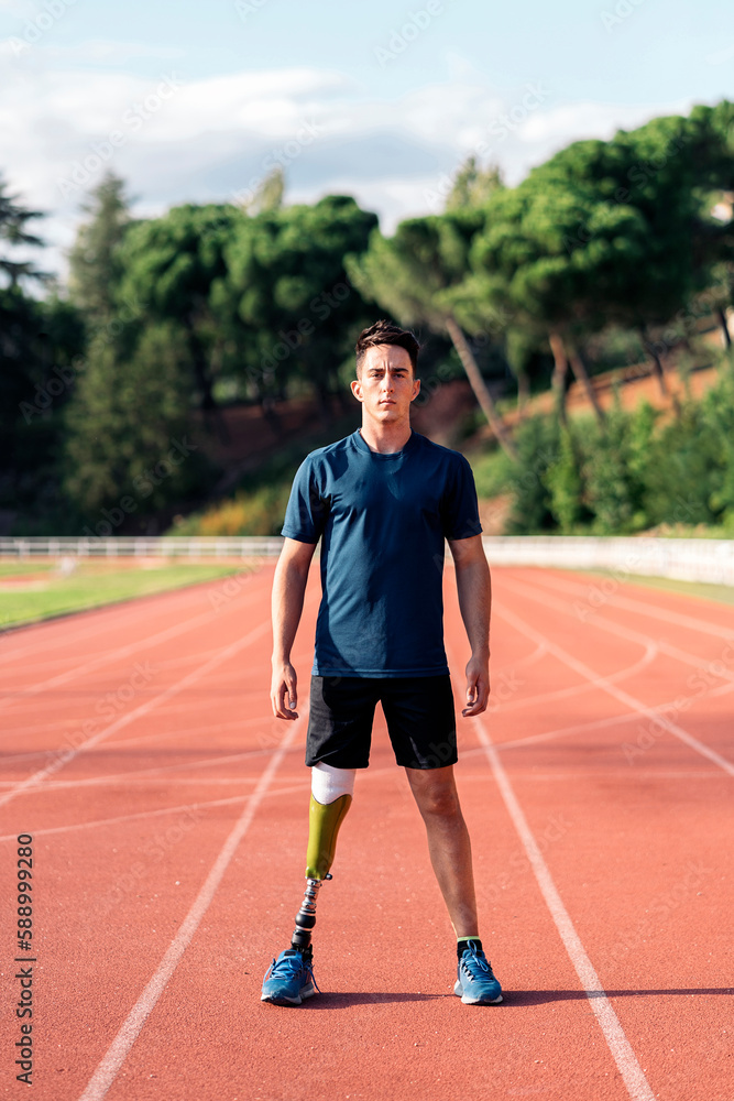 Athlete with leg prosthesis portrait