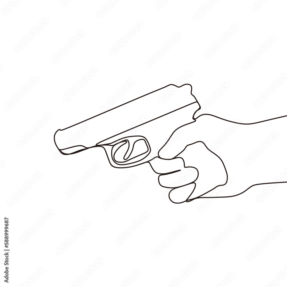 continuous line drawing of man holding revolver hand gun