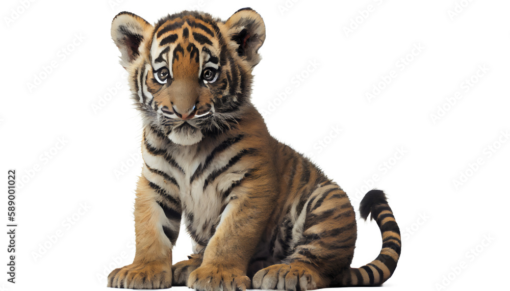 Obraz premium Baby tiger sitting, transparent background 