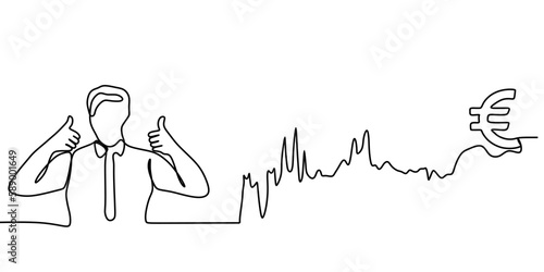 man thinking continuous line drawing and business chart